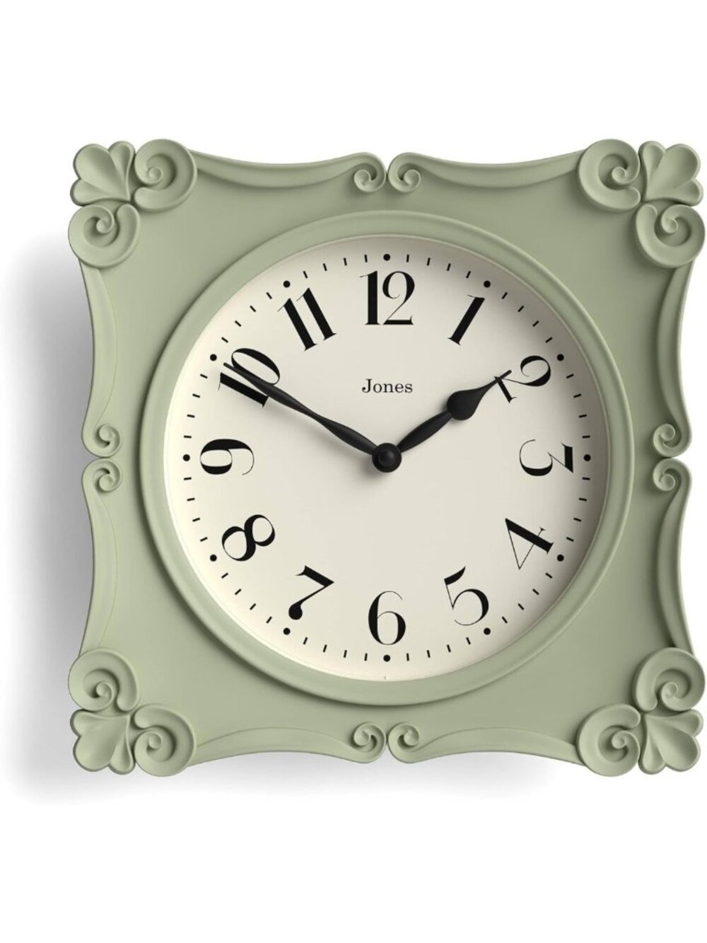 Vintage Ornate Square Wall Clock | 10" Sage Green | Perfect for Living Room